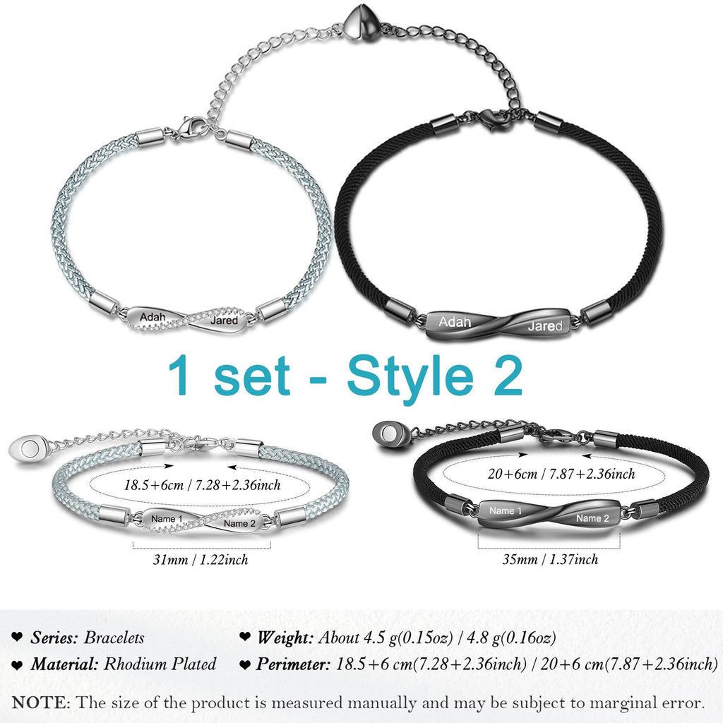Personalized Infinity Couple Bracelets with Custom Names, Matching Gift for Him and Her