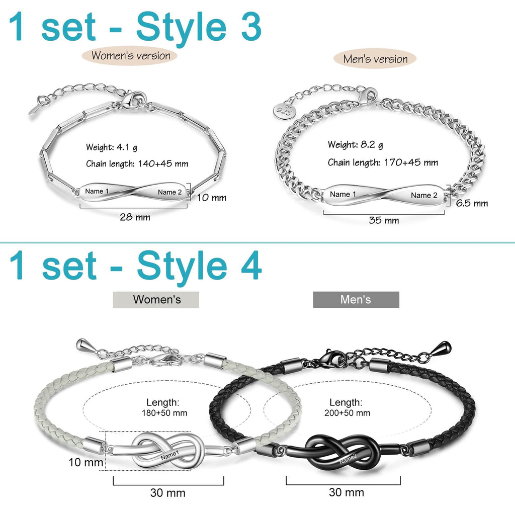 Personalized Infinity Couple Bracelets with Custom Names, Matching Gift for Him and Her