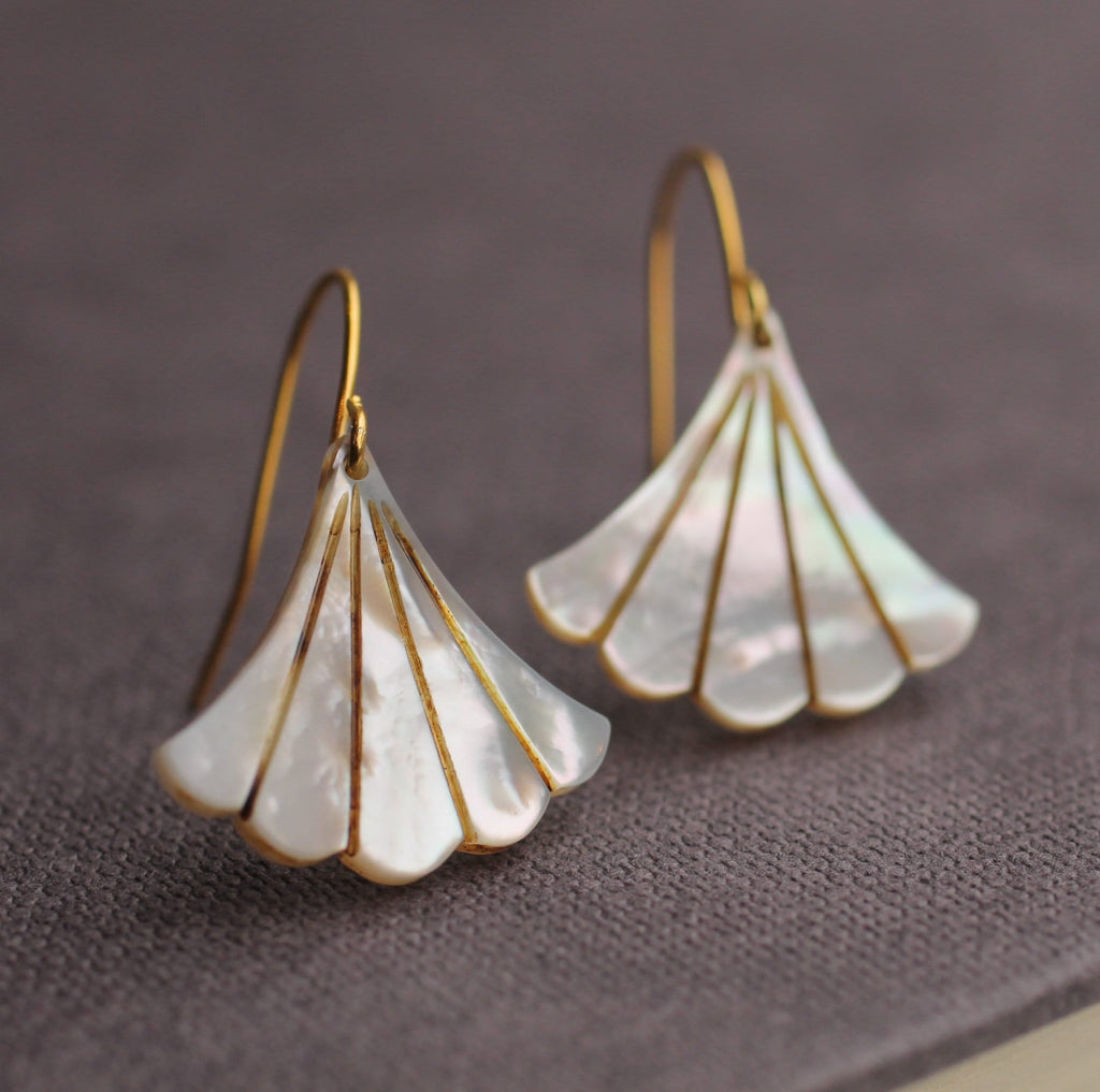 Art Deco Pearl Bridal Earrings: Gold or Silver Mother of Pearl Wedding Jewelry