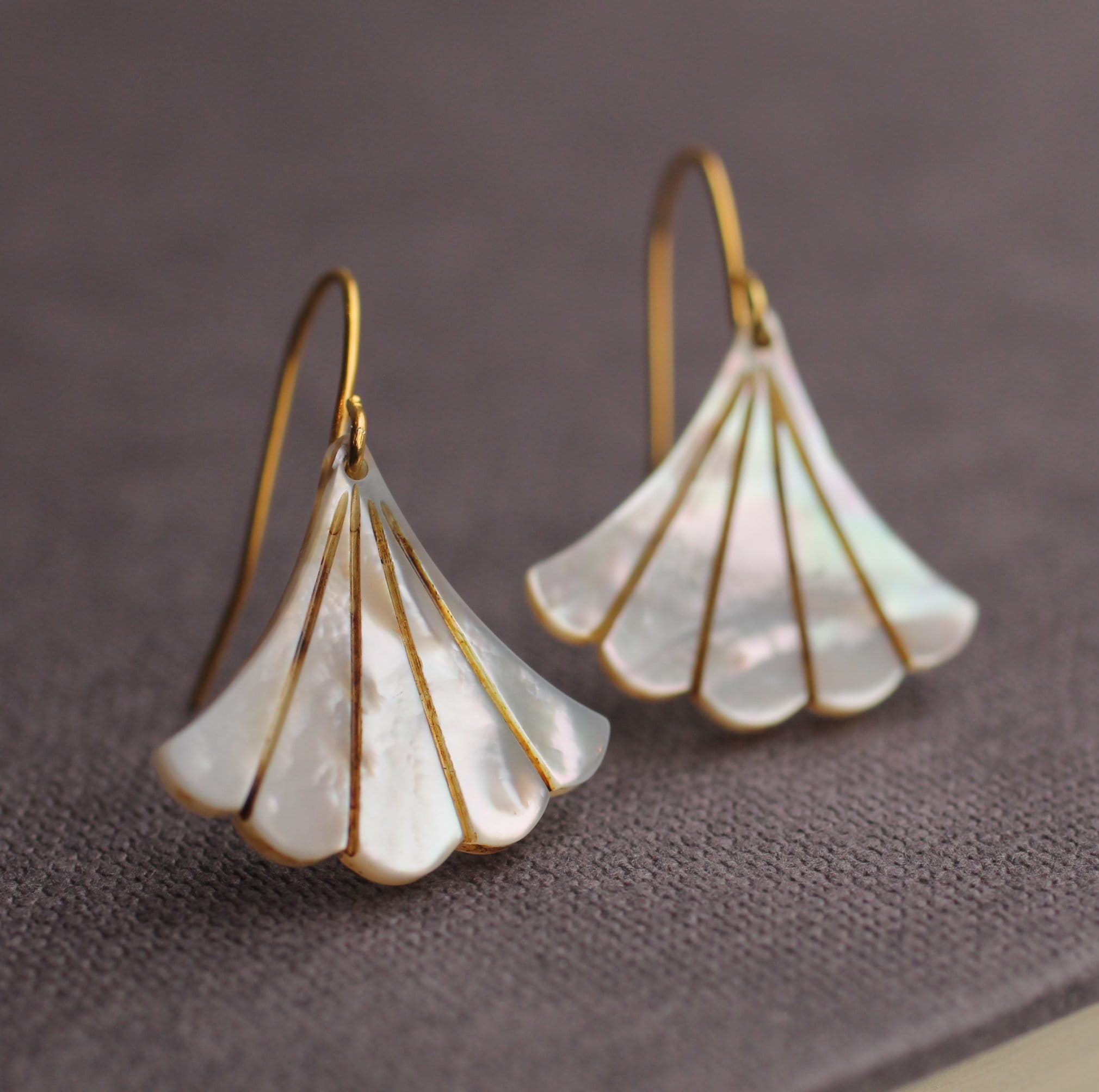 Art Deco Pearl Bridal Earrings: Gold or Silver Mother of Pearl Wedding Jewelry