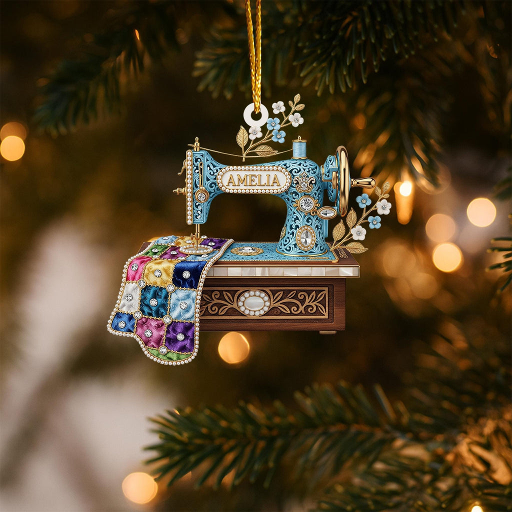 Personalized Sewing Machine Ornament, Custom Quilter Christmas Decor, Quilting Studio Decor