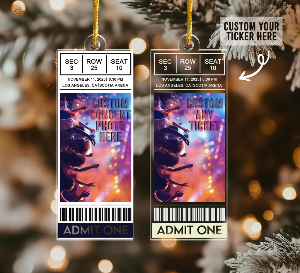 Personalized Concert Ticket Acrylic Ornament: Favorite Music Keepsake Gift, Personalized Music Event Keepsake, Any Band, Concert, Live Show