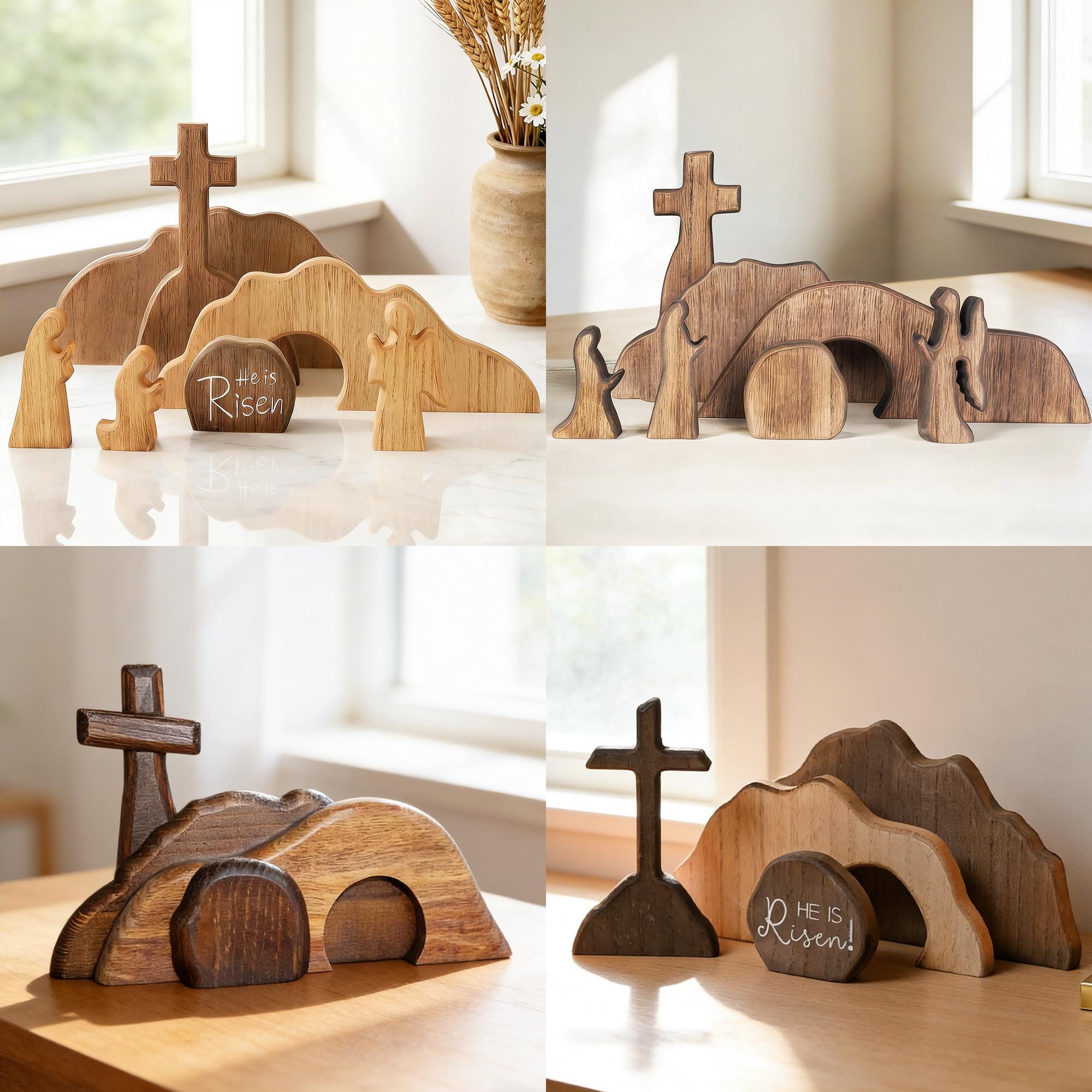 Easter Wooden Decoration Set – Empty Tomb & Cross Scene
