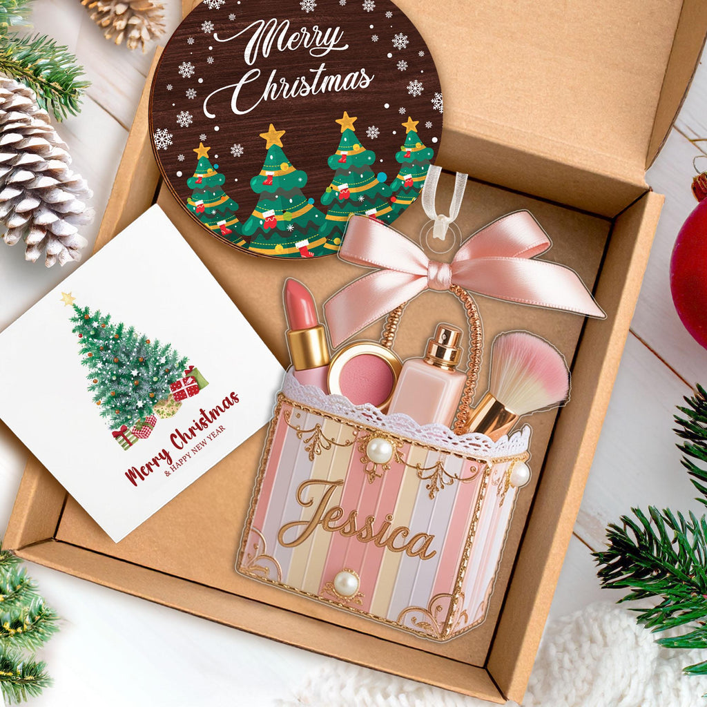 Custom Makeup Ornament with Name, Personalized Beauty Brush Christmas Tree Decoration – Special Gift for Makeup Lovers, Her