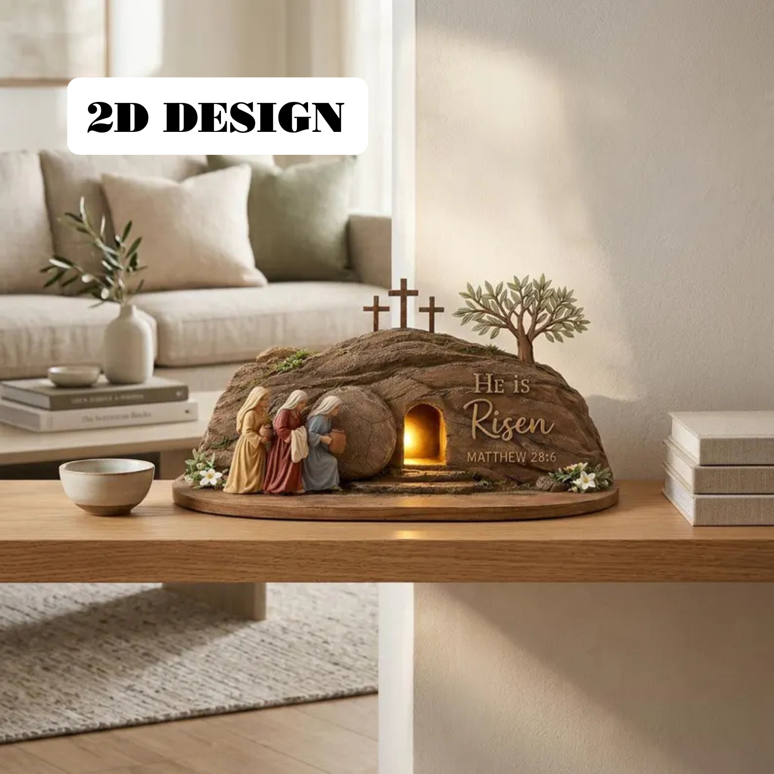 4 Layers Empty Tomb Easter Wooden Display – He Is Risen Cross Shelf Sign