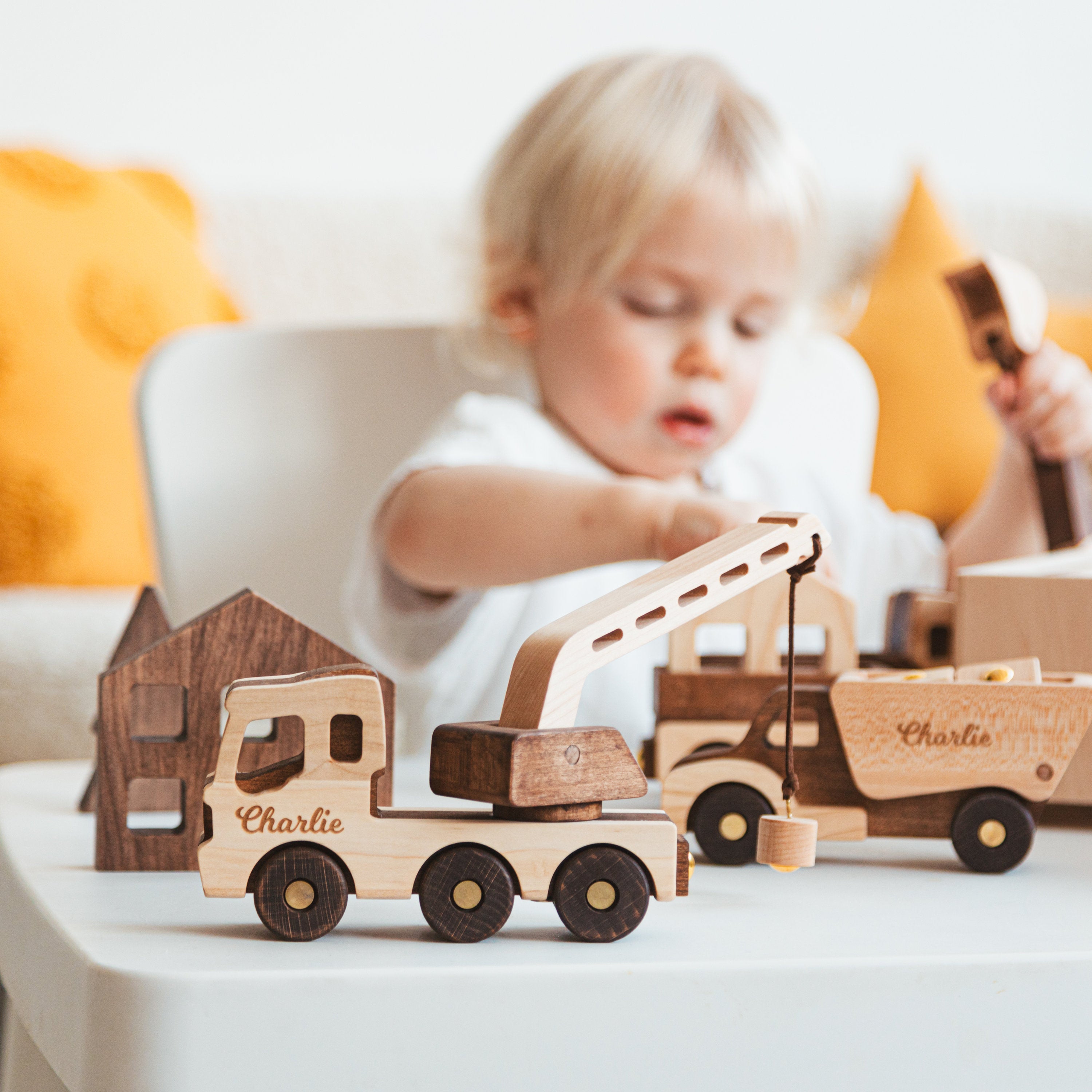 Toy Construction Excavator Handmade Wooden Construction Toy Vehicles Custom Baby Gifts Birthday Boy Gifts Kids Pretend Play First Christmas