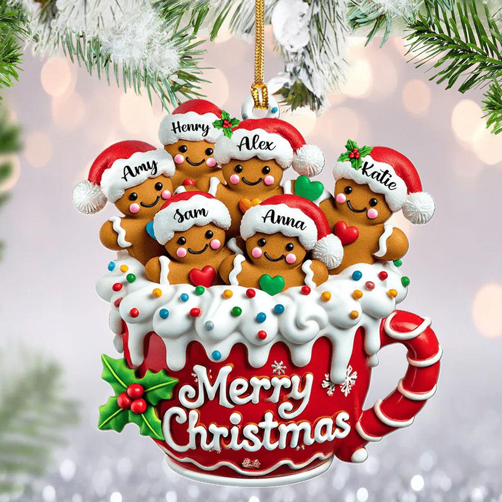 Personalized Gingerbread Family Mug Ornament, Custom Name Merry Christmas Ornament 2025, Large Family Keepsake, Cute Holiday Gift