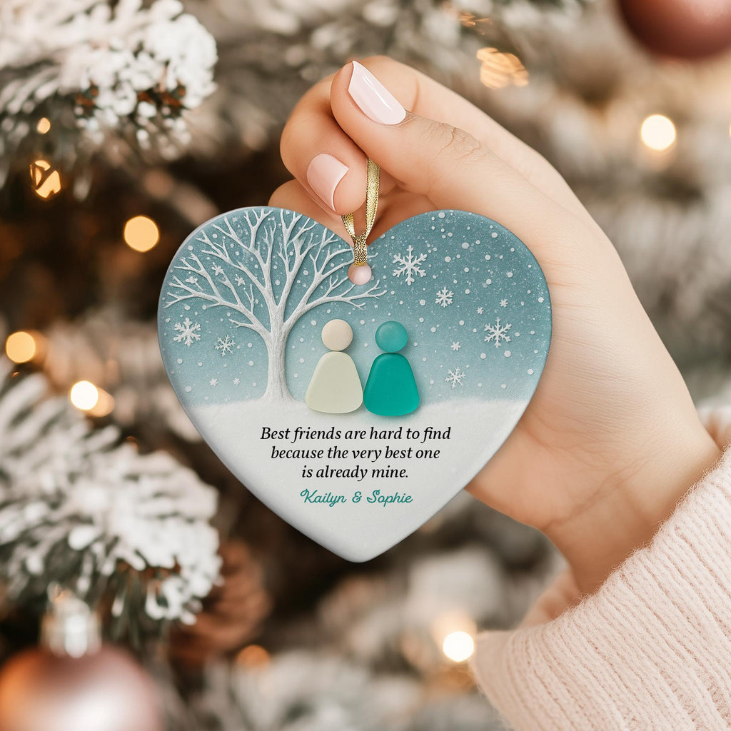 Personalized 2D Best Friend Sea Glass Ceramic Ornament: Friends Christmas Gift
