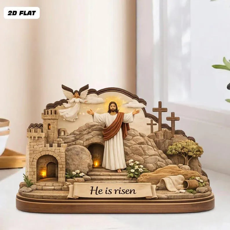 He Is Risen Wooden Block Decor – Resurrection of Jesus Art