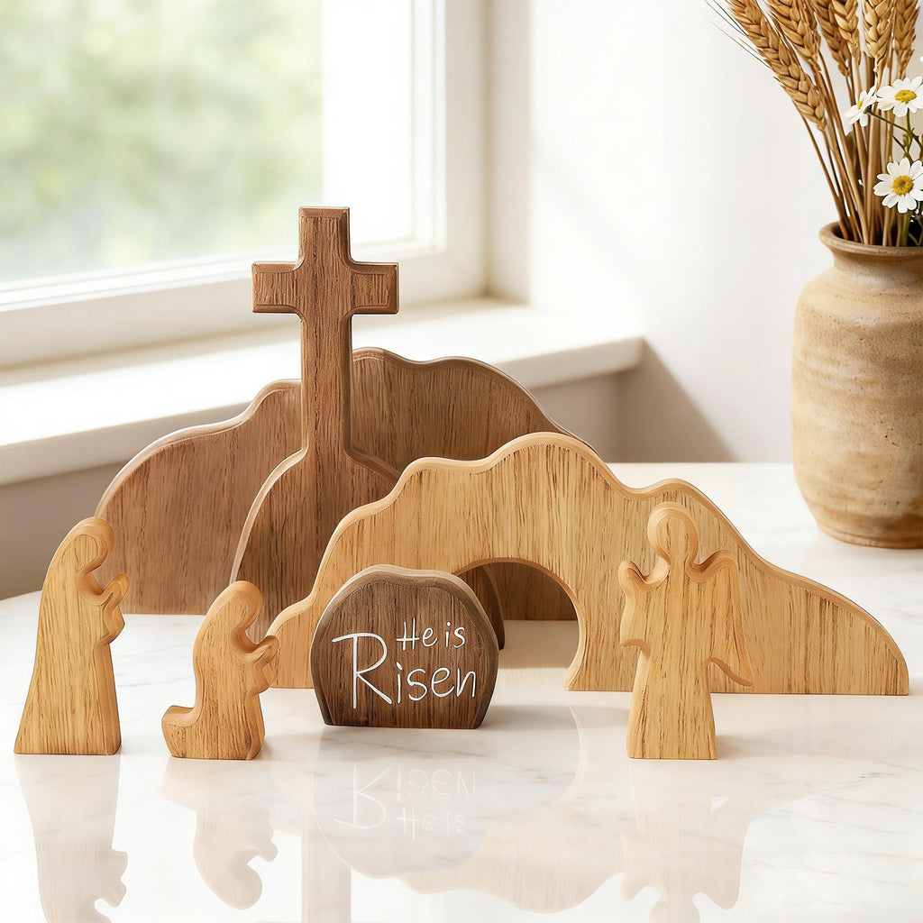 Easter Wooden Decoration Set – Empty Tomb & Cross Scene