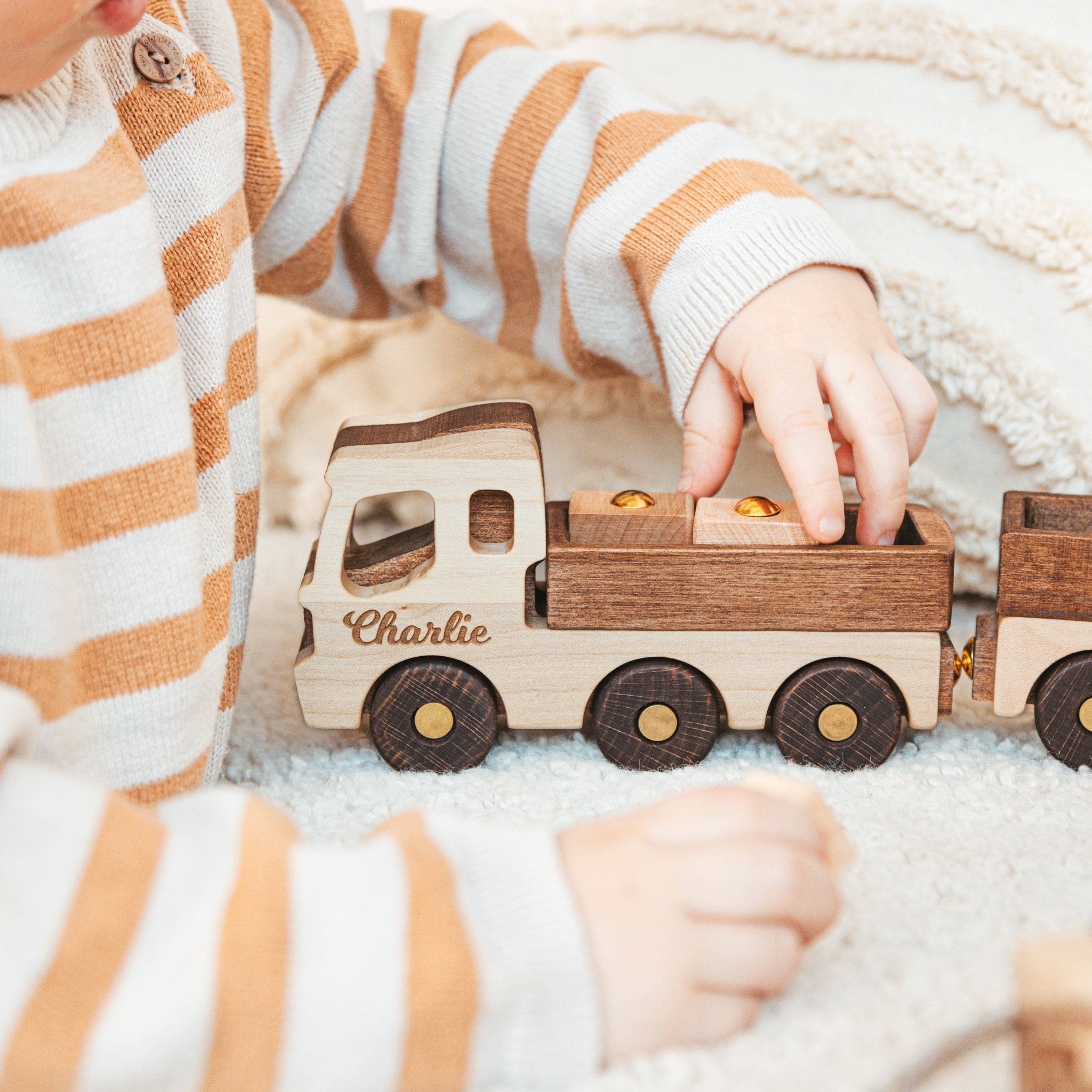 Toy Construction Excavator Handmade Wooden Construction Toy Vehicles Custom Baby Gifts Birthday Boy Gifts Kids Pretend Play First Christmas