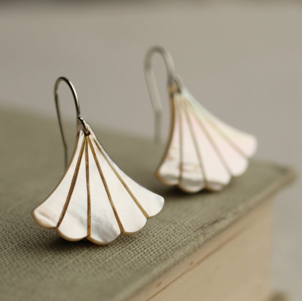 Art Deco Pearl Bridal Earrings: Gold or Silver Mother of Pearl Wedding Jewelry