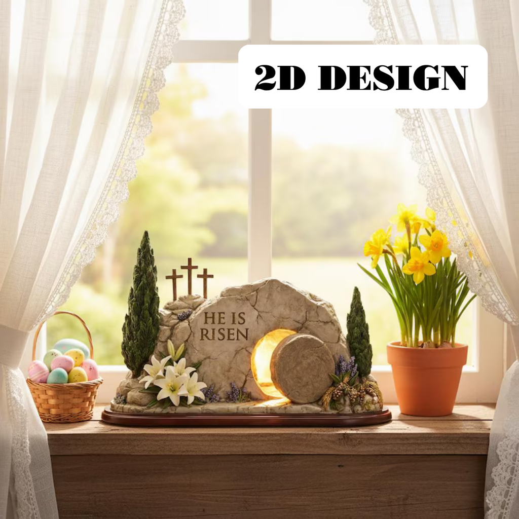 He Is Risen Empty Tomb 2D Wooden Block – Resurrection Scene Decor