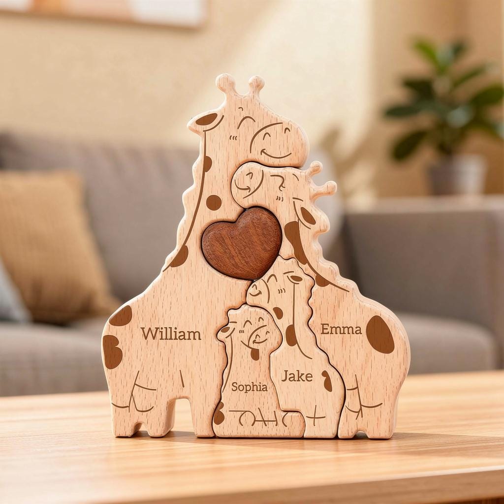 Personalised Giraffe Family Puzzle, Mothers Day Gift, Anniversary, Baby Shower, Home Decor, Safari Nursery Decor, Kids Room, New Mummy Ideas