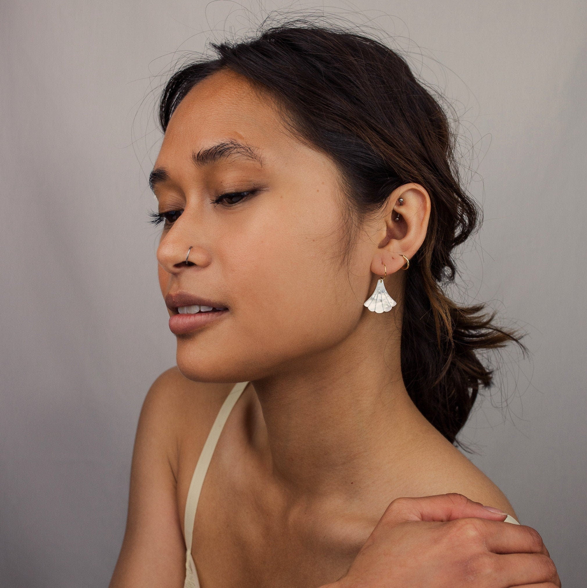 Art Deco Pearl Bridal Earrings: Gold or Silver Mother of Pearl Wedding Jewelry