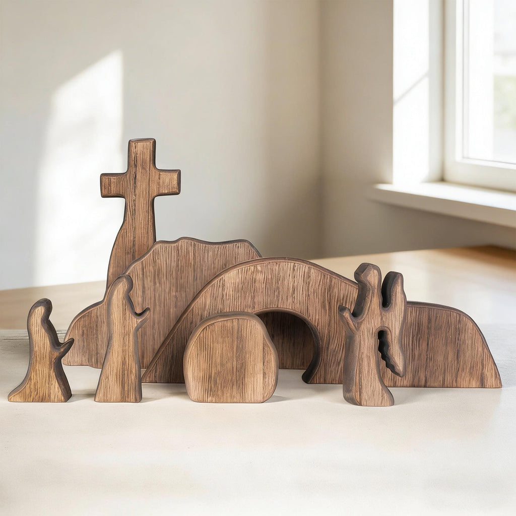 Easter Wooden Decoration Set – Empty Tomb & Cross Scene