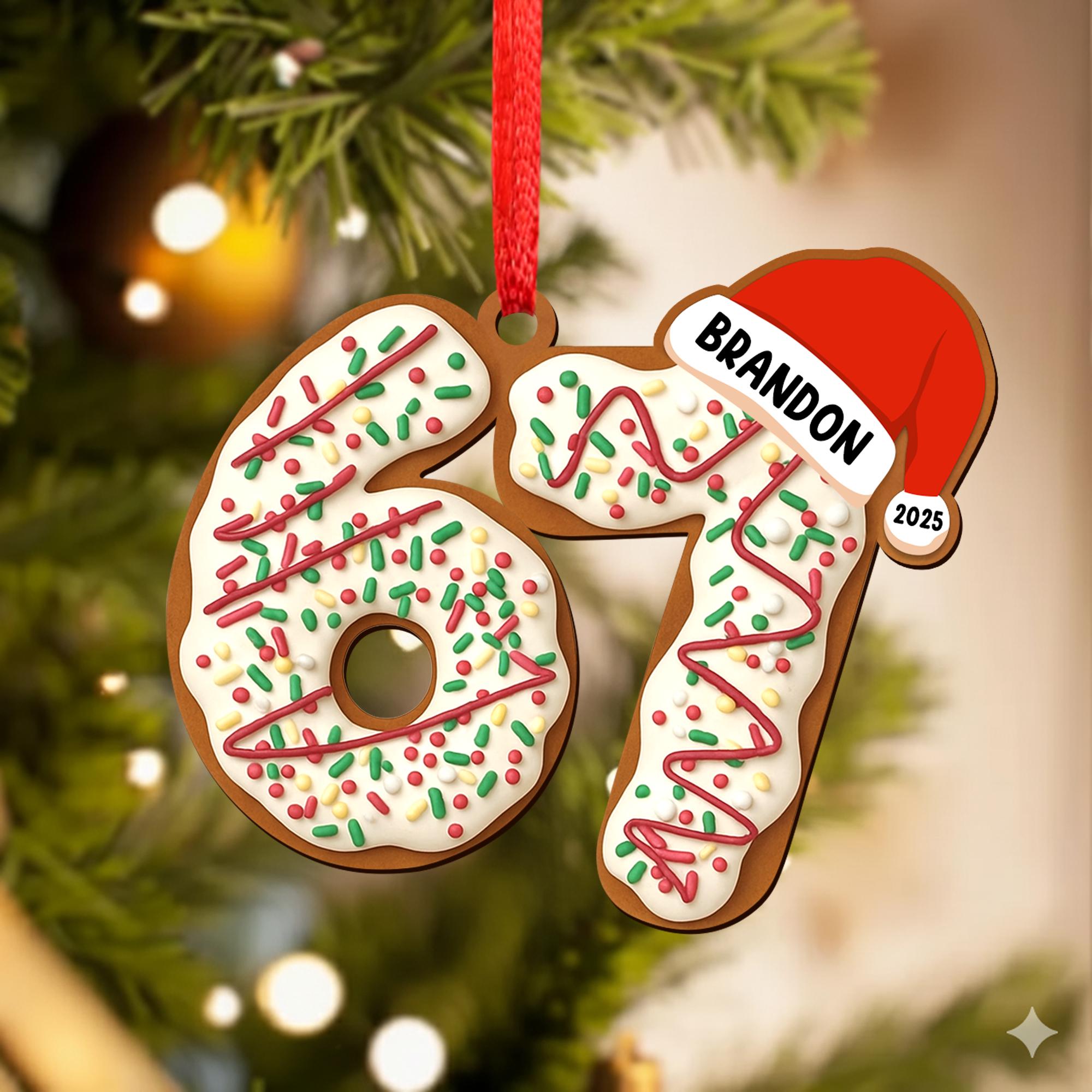 Personalized Name Six Seven Ornament, Funny Six Seven 67 Ornament, Christmas Santa 67 Ornament, Gen Z, Gen Alpha Teenager Ornament