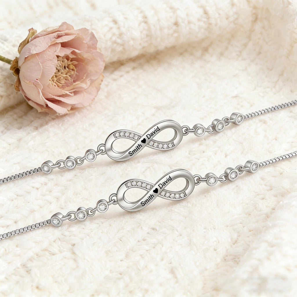 Personalized Infinity Couple Bracelets with Custom Names, Matching Gift for Him and Her