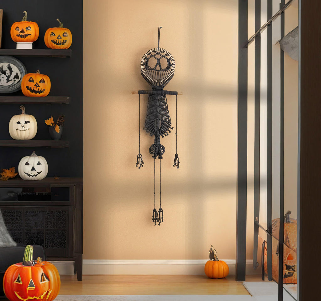Skeleton Wall Hanging, Halloween Party Decor, Dark Academia Gift, Witchy Goth, Spooky Halloween, Macrame Handmade, Skeleton Halloween W94
