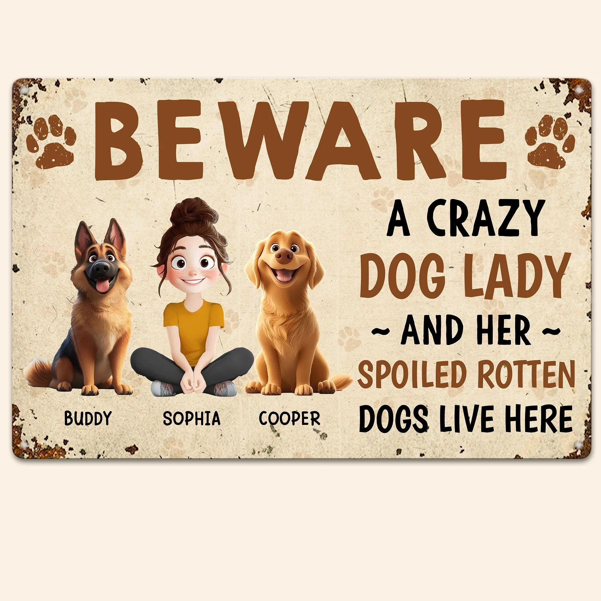 Crazy Dog Lady And Her Dogs - Personalized Metal Sign