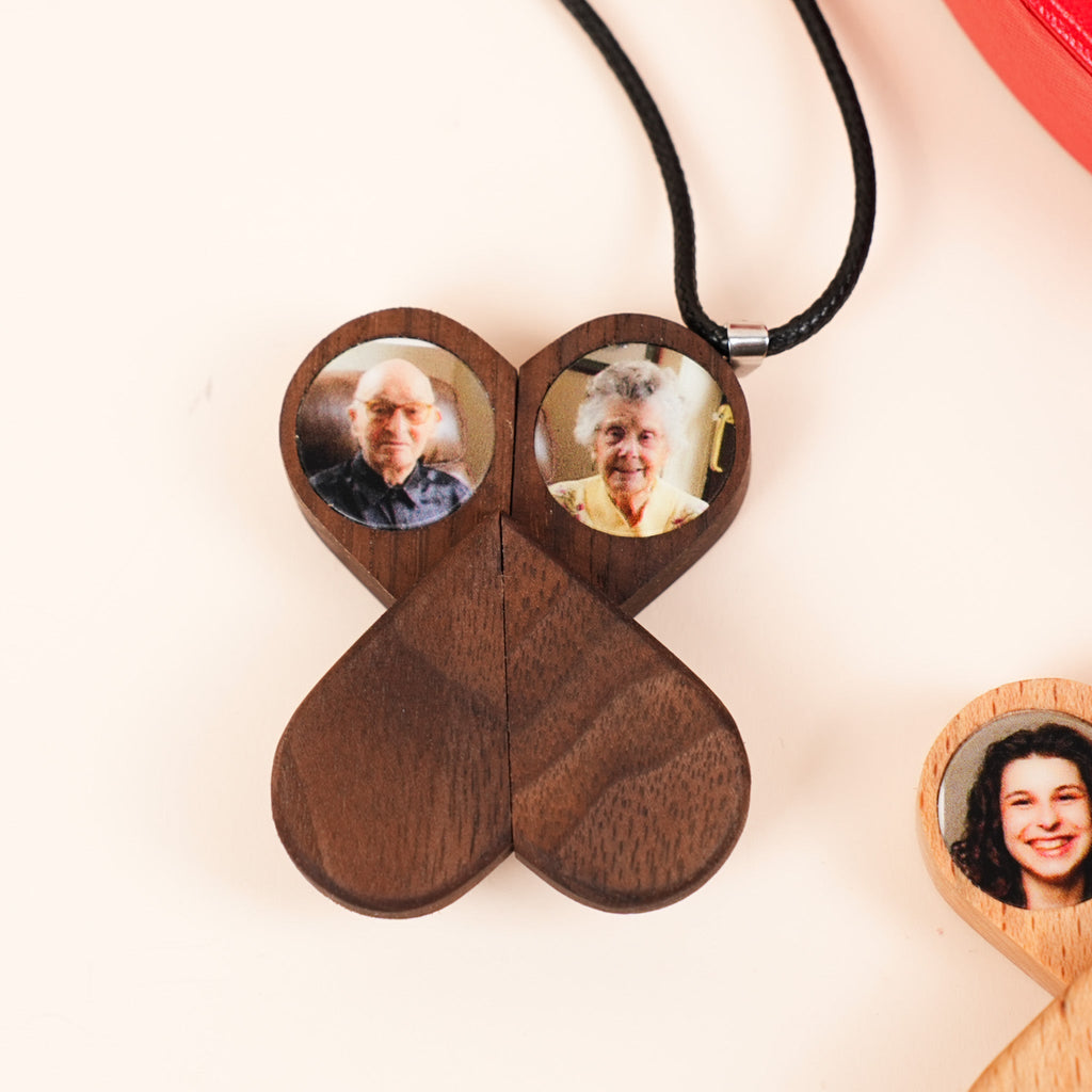 Hidden Magnetic Wooden Locket Necklace with Secret Compartment