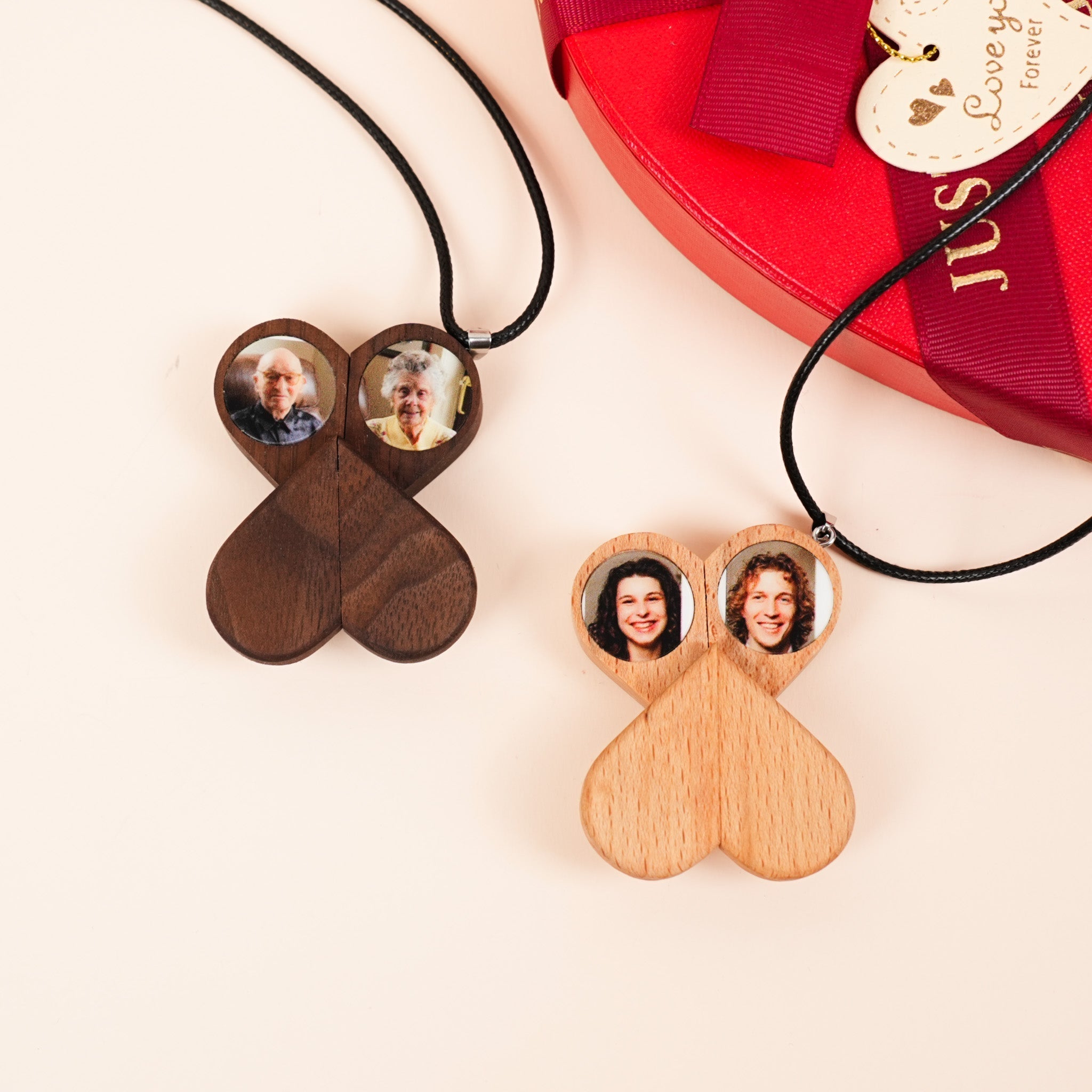 Hidden Magnetic Wooden Locket Necklace with Secret Compartment