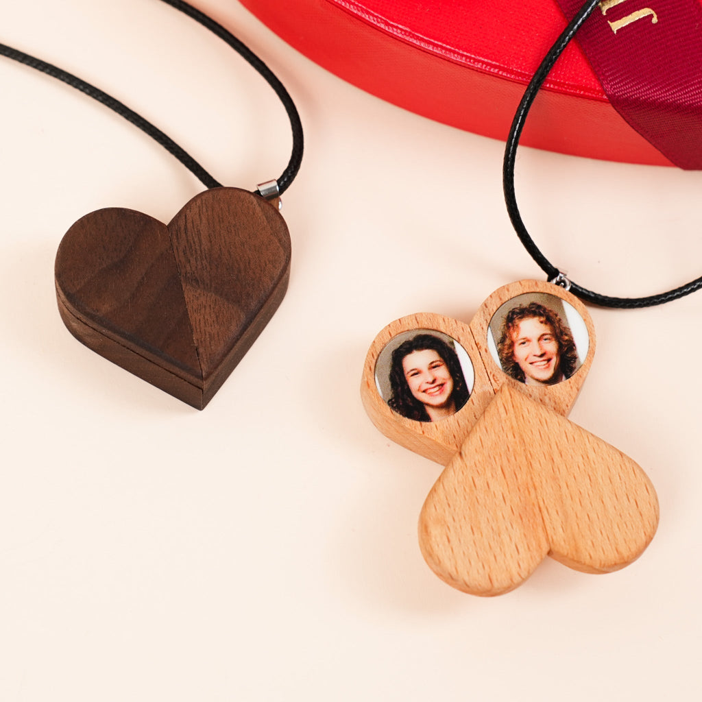 Hidden Magnetic Wooden Locket Necklace with Secret Compartment