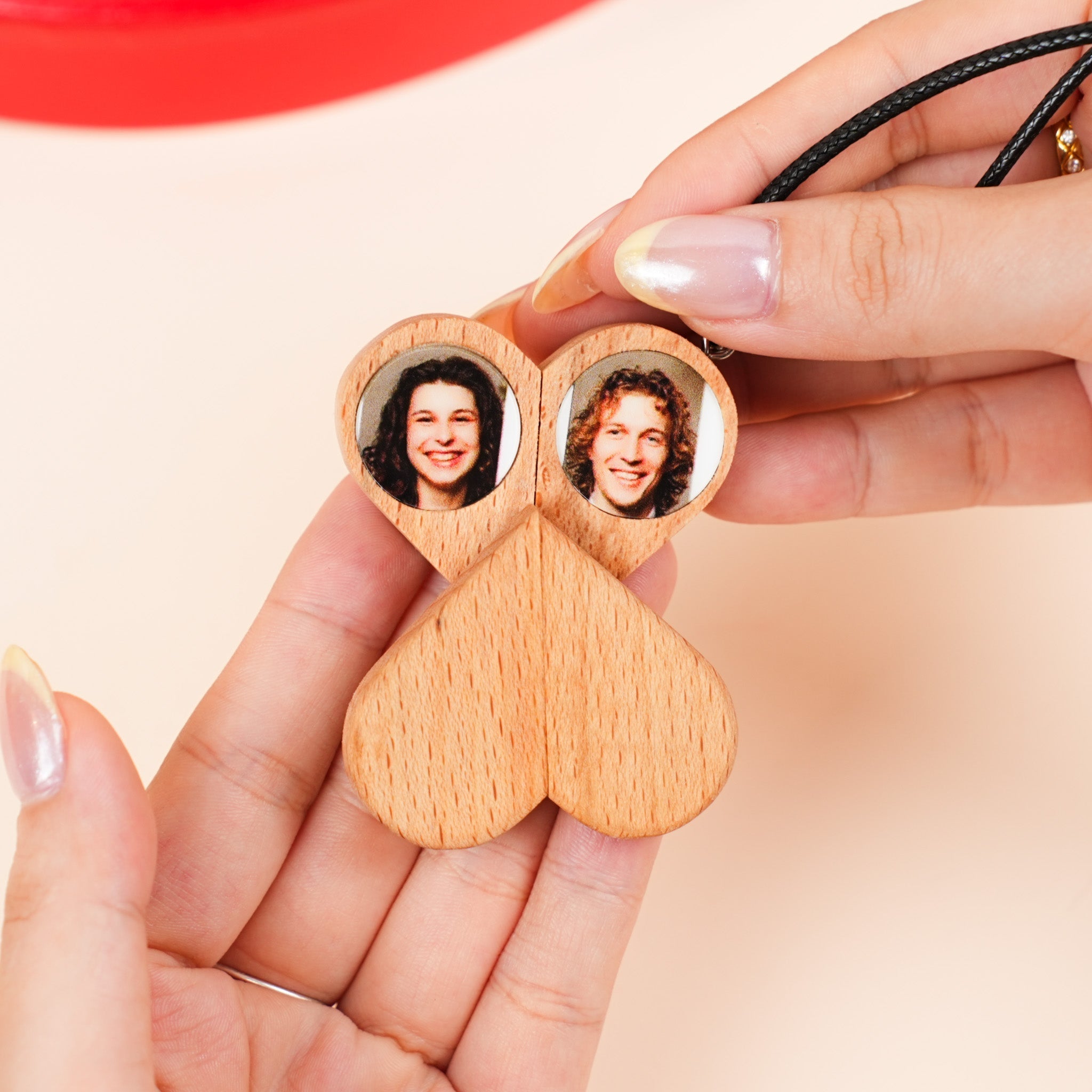 Hidden Magnetic Wooden Locket Necklace with Secret Compartment