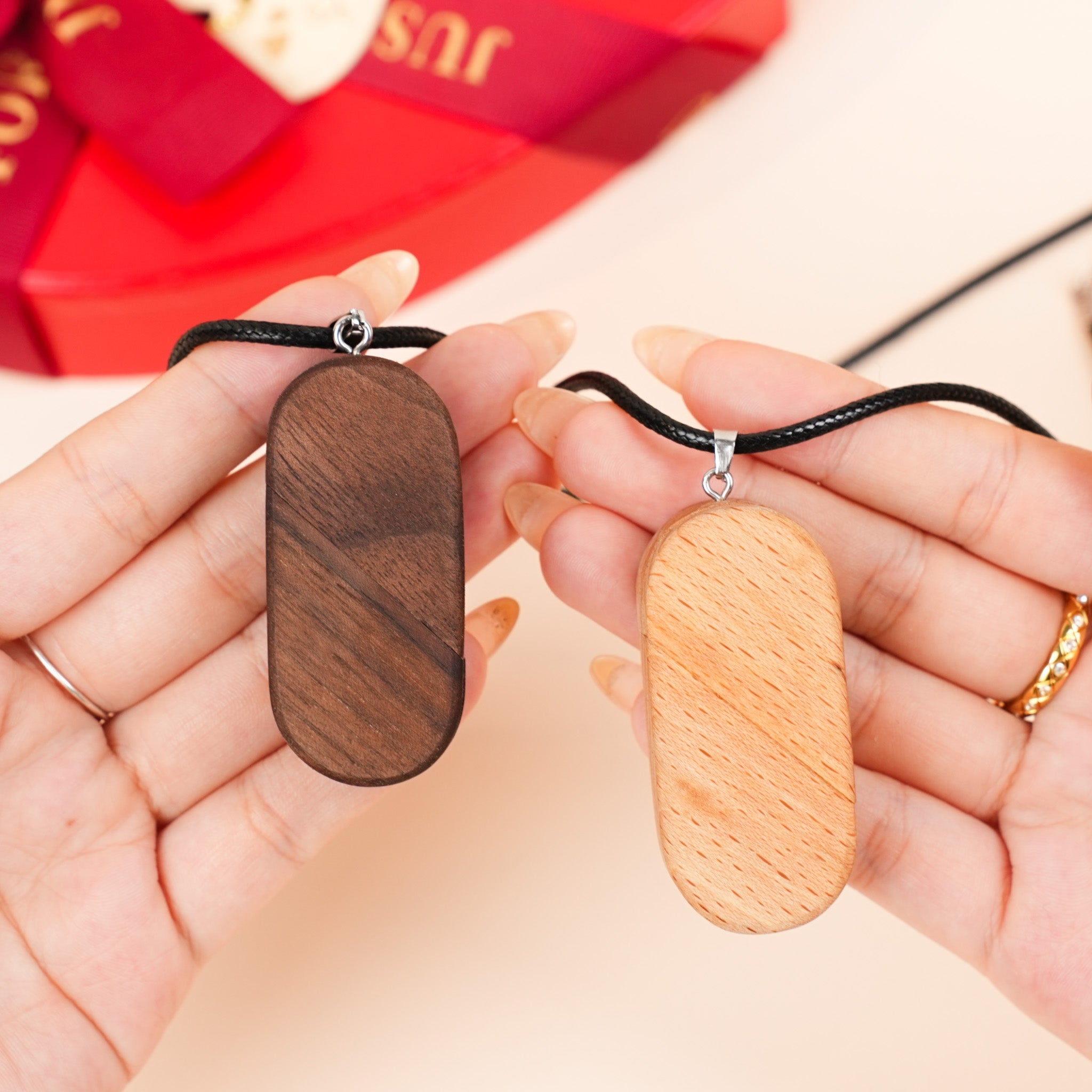 Hidden Magnetic Wooden Locket Necklace with Secret Compartment