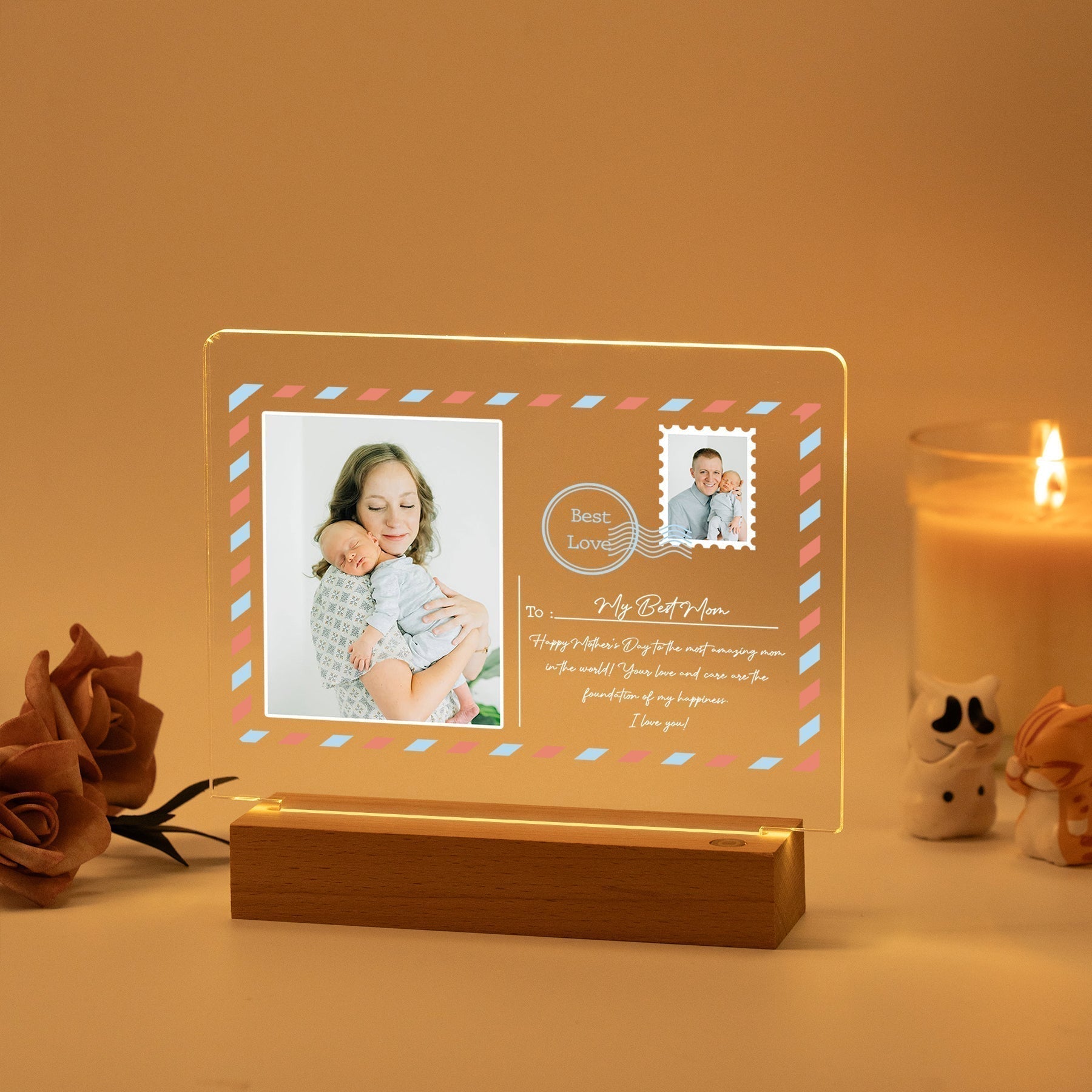 Personalized Postcard Style LED Light for Mother’s Day