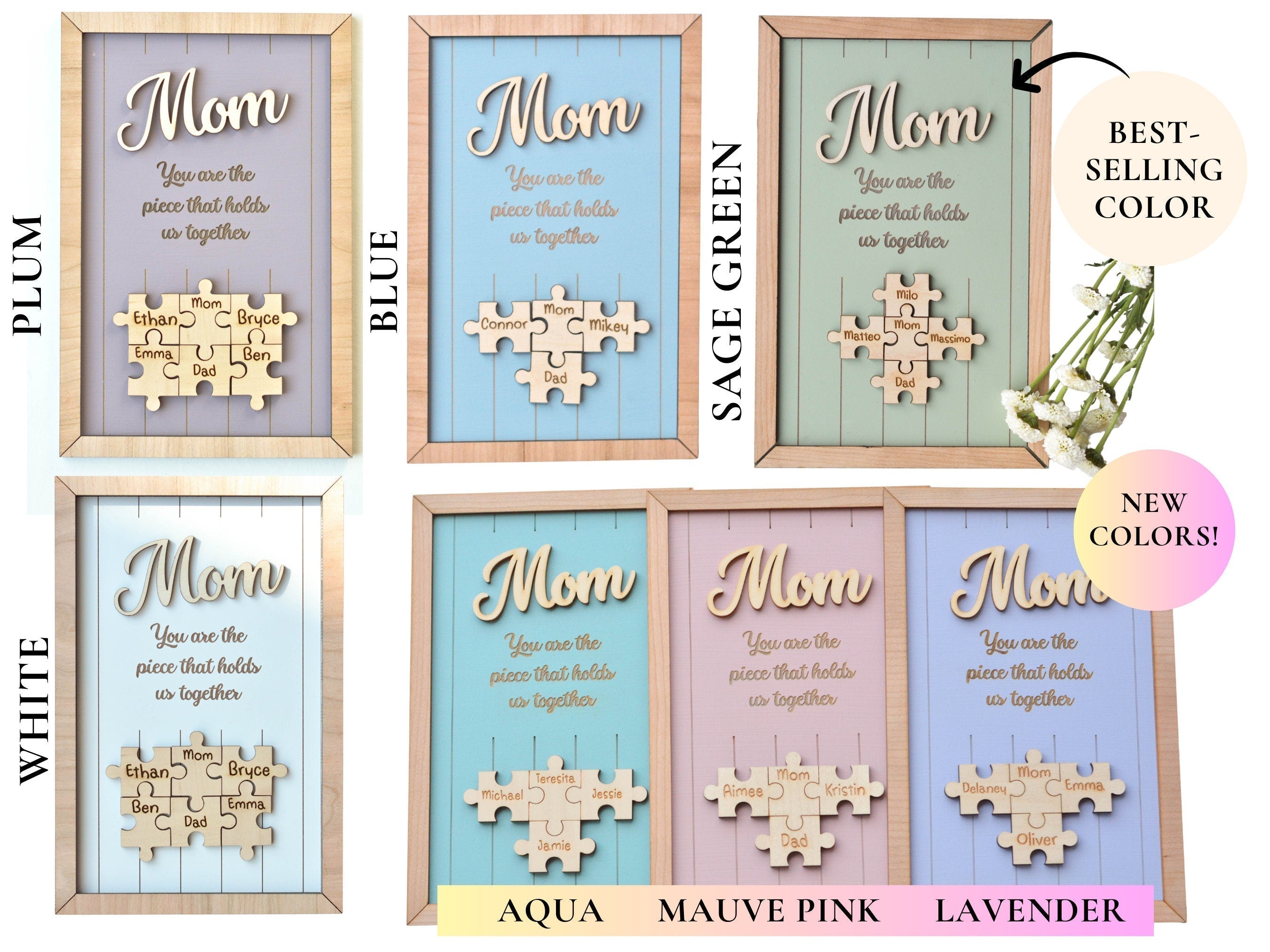 Mom Puzzle Sign, Mother's Day Gift, Custom Engraved Wood Sign, Piece That Holds Us Together, Grandma Gift, Personalized