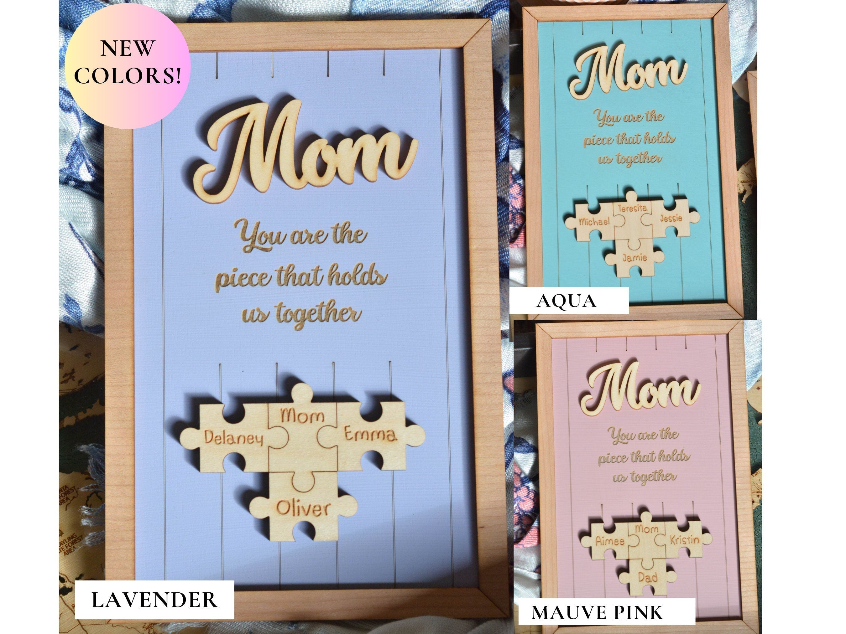 Mom Puzzle Sign, Mother's Day Gift, Custom Engraved Wood Sign, Piece That Holds Us Together, Grandma Gift, Personalized