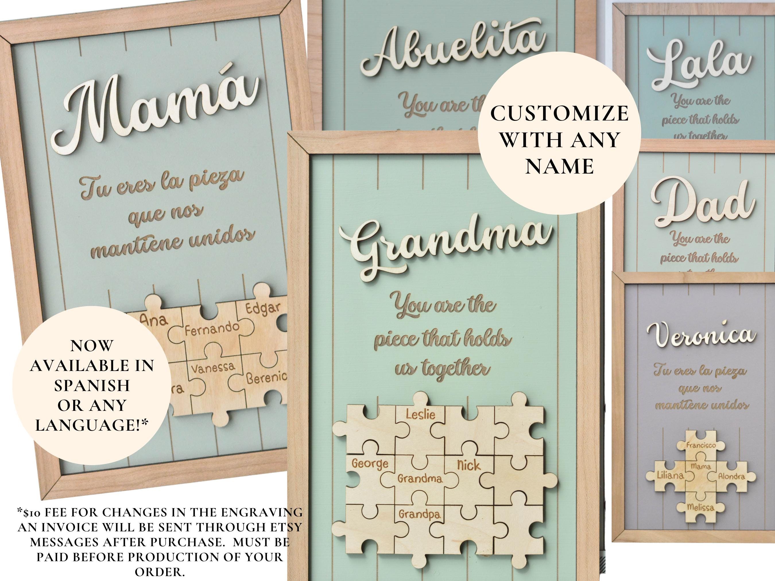 Mom Puzzle Sign, Mother's Day Gift, Custom Engraved Wood Sign, Piece That Holds Us Together, Grandma Gift, Personalized