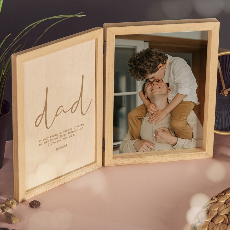 Custom Father's Day Picture Frame - Unique Gifts for Dad, Grandpa, Husband | Christmas, First Father's Day, Photo Frame, Wooden Keepsake Box