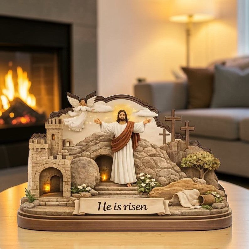 He Is Risen Wooden Block Decor – Resurrection of Jesus Art