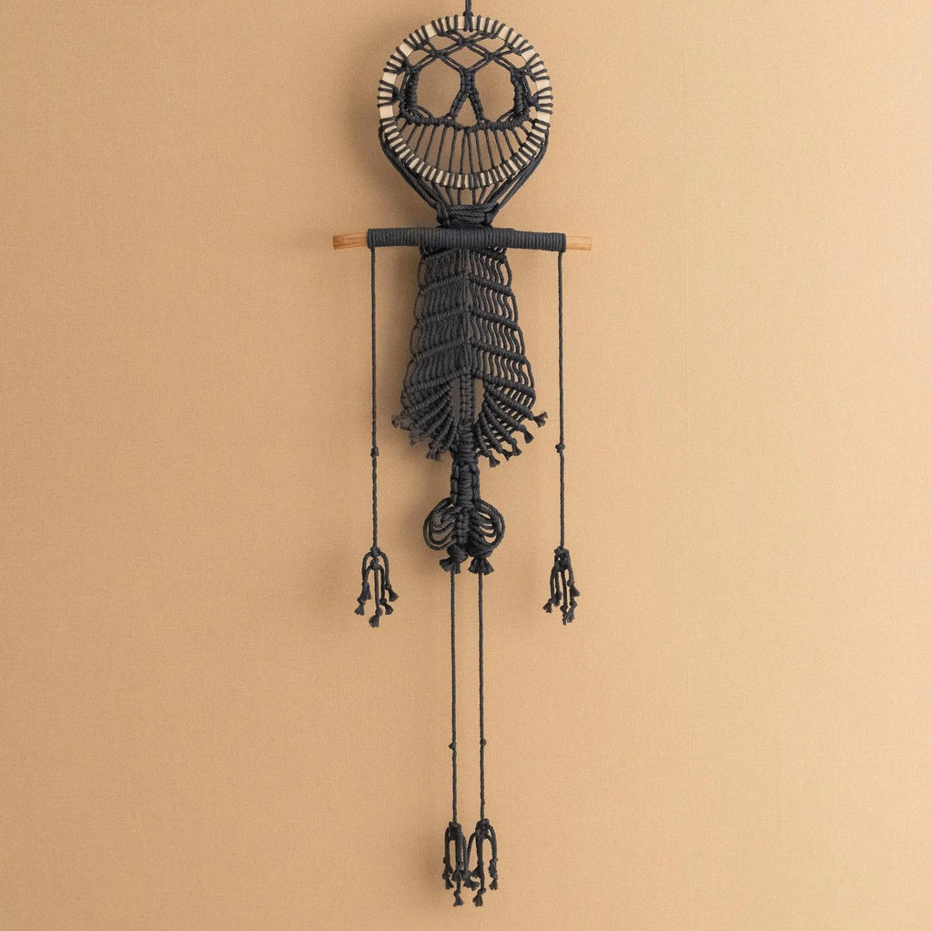 Macrame Skeleton, Halloween Hanging Decoration, Spooky Wall Art, Gothic Decor Bedroom, Halloween Gift, Goth Tapestry, White Skeleton W94