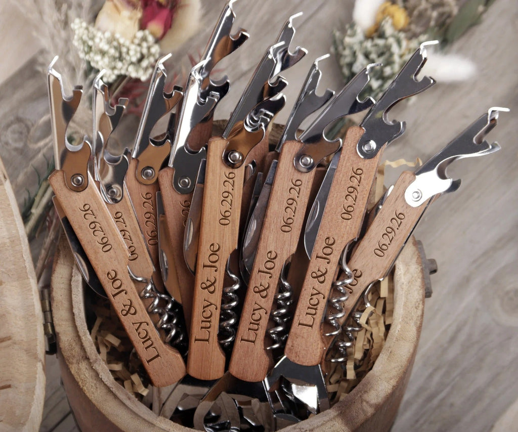 Wedding Favors, Personalized Corkscrew Opener, Thank You Favors, Bottle Opener Wedding Favors For Guests, Party Favors Bottle Openers