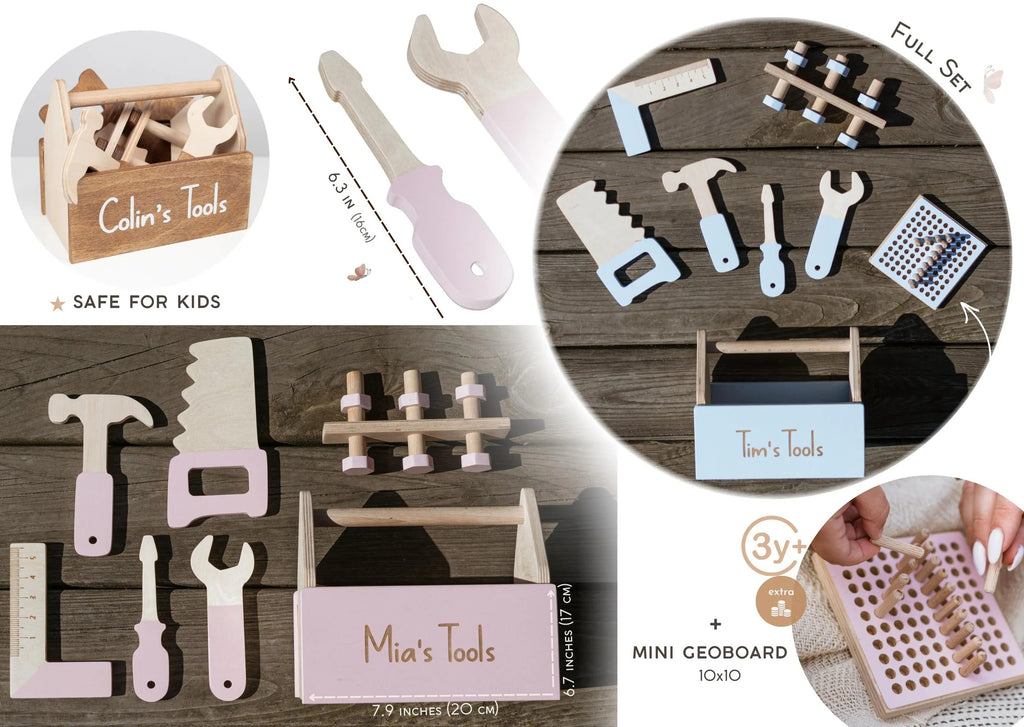 Wooden Kids Tools Box With Geoboard Personalized Baby Gift Toys For Boy Nephew Toddler Learning Toys