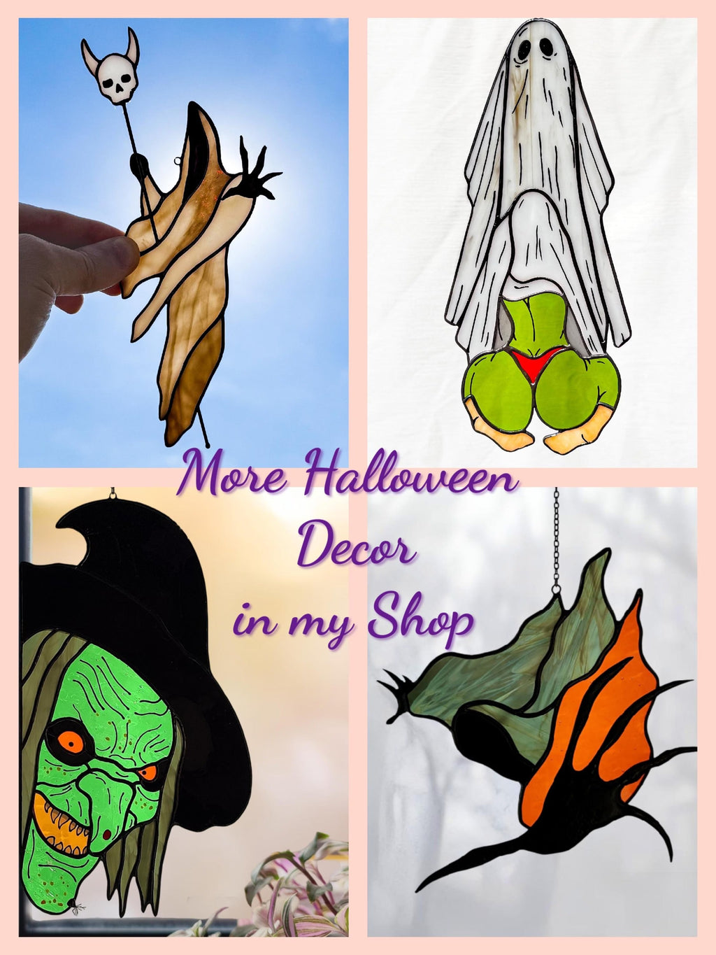 Whimsical Peeing Ghost Plant Stake. Handmade Stained Glass Halloween Decor for Indoor Plants, Gardens or Spooky Fall Gifts.