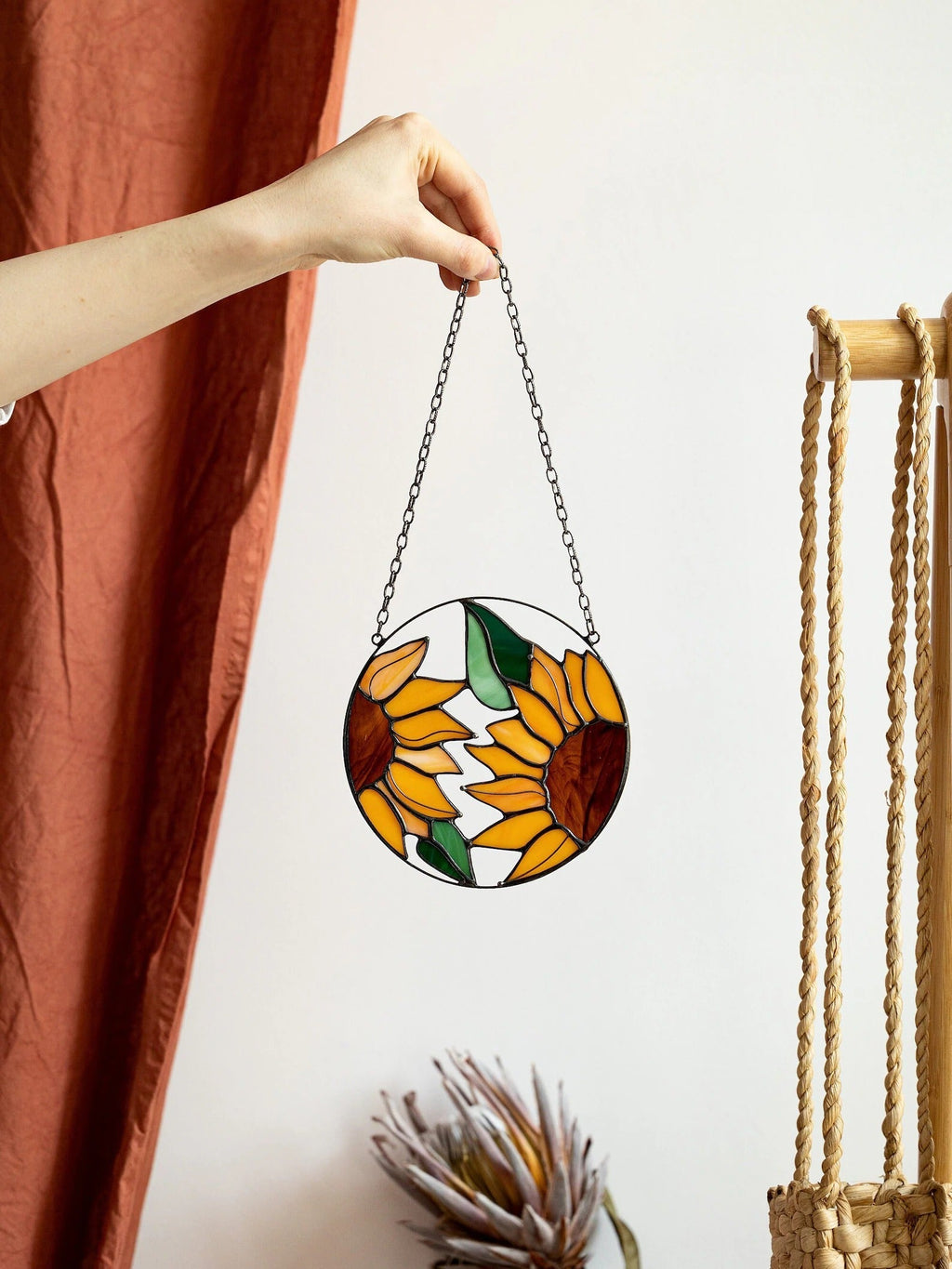 Stained Glass Sunflower Suncatcher: Window Hanging Art