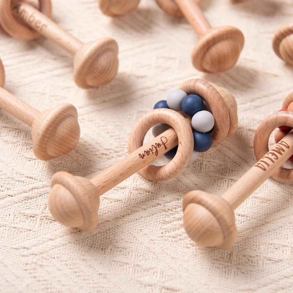 Custom Wooden Rattle, Sensory Toys for Baby, Personalized New Baby Gifts, Baby Shower Gifts, Nephew Gifts, Newborn Gifts, Christmas Gifts