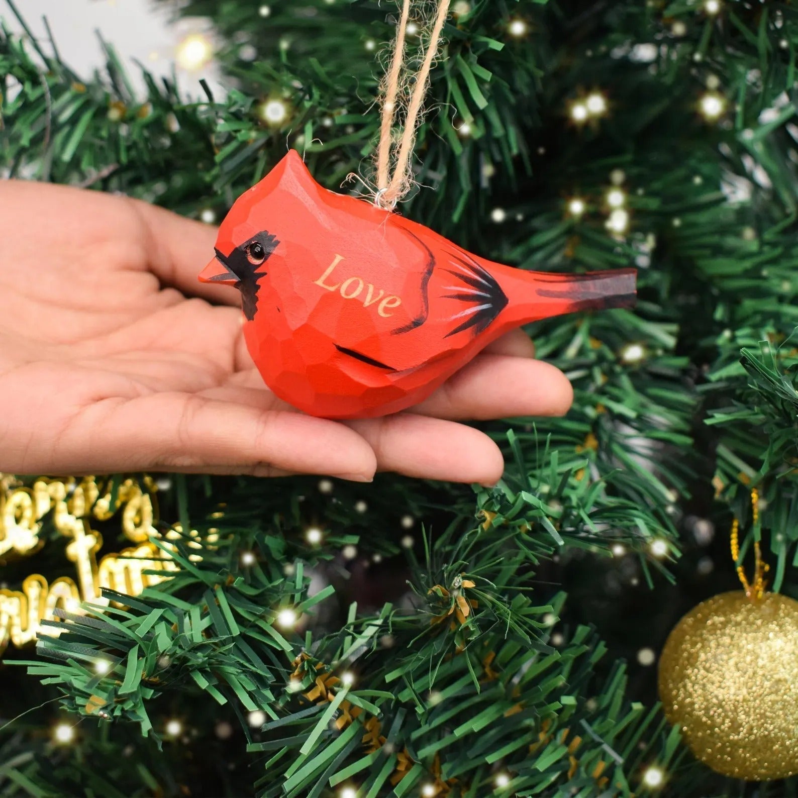 Handmade Wooden Cardinal Ornaments,Christmas Tree Decor,Chubby Birds Hanging ,Gift Bird lover