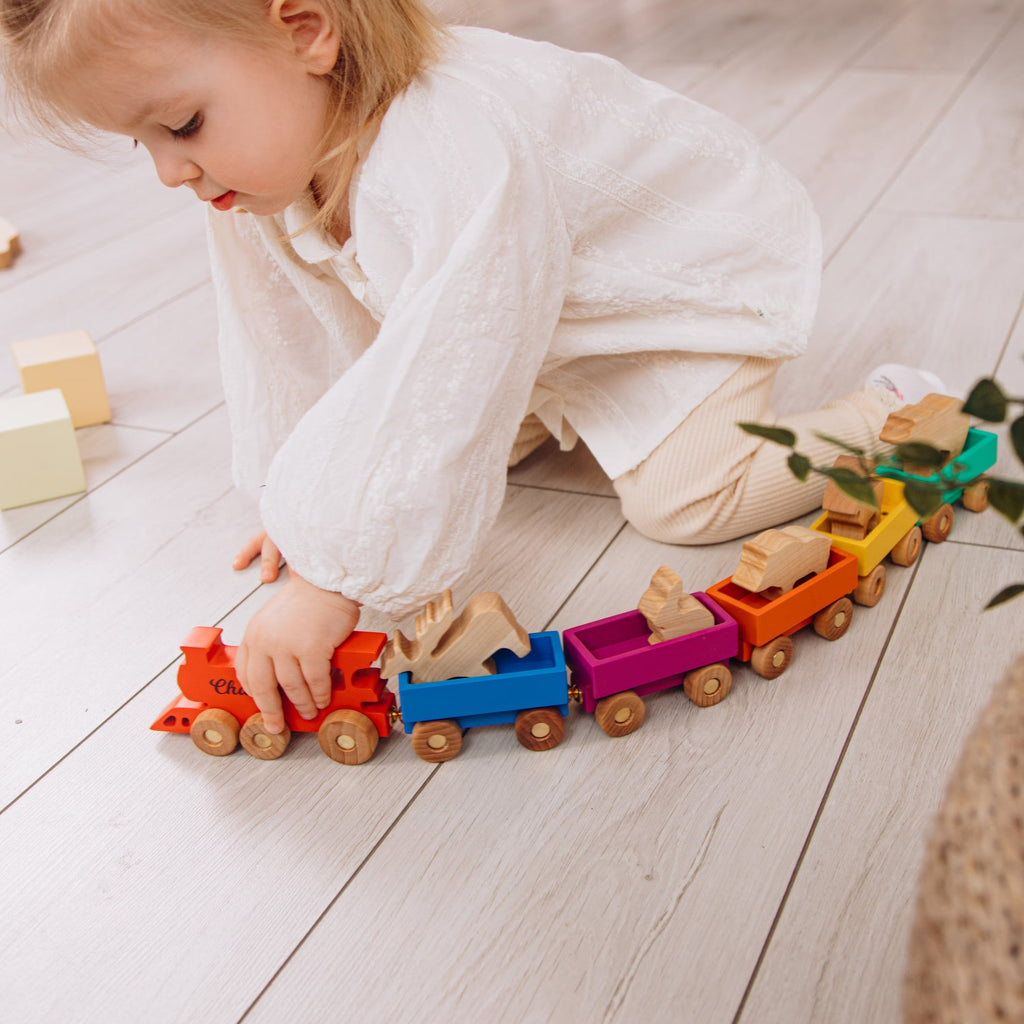 Wooden Farmer Train With Name Additional Set of Animals Custom Train Personalized Baby Boy Gift Sensory Toys Fidget Toys For Toddlers