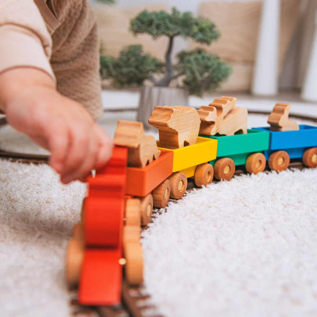 Wooden Farmer Train With Name Additional Set of Animals Custom Train Personalized Baby Boy Gift Sensory Toys Fidget Toys For Toddlers